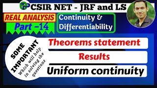 IMPORTANT THEOREMS AND RESULTS OF UNIFORM CONTINUITY | CSIR NET Mathematics| part - 14