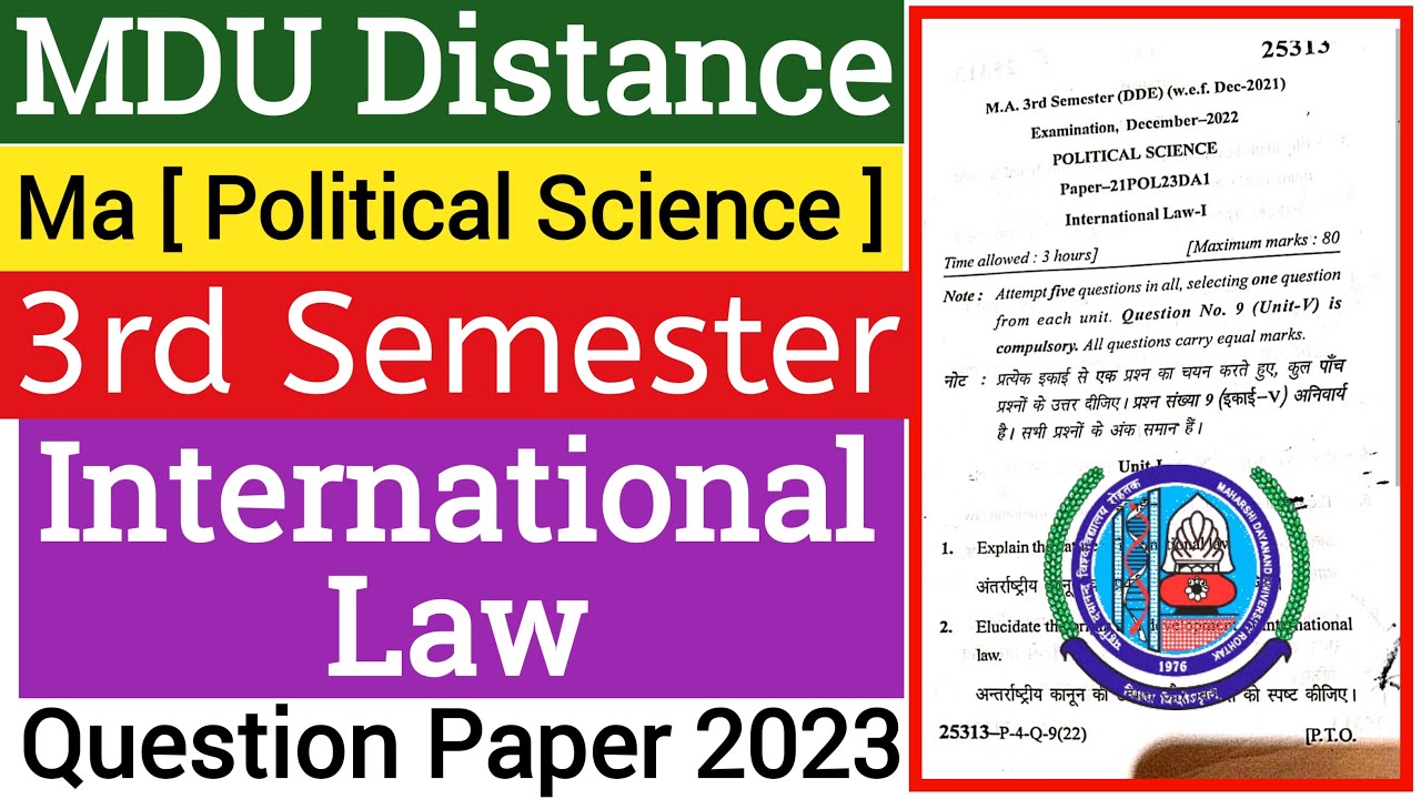 Mdu Ma Distance International Law 3rd Semester Question Paper 2023 | Ma DDE International Law Paper