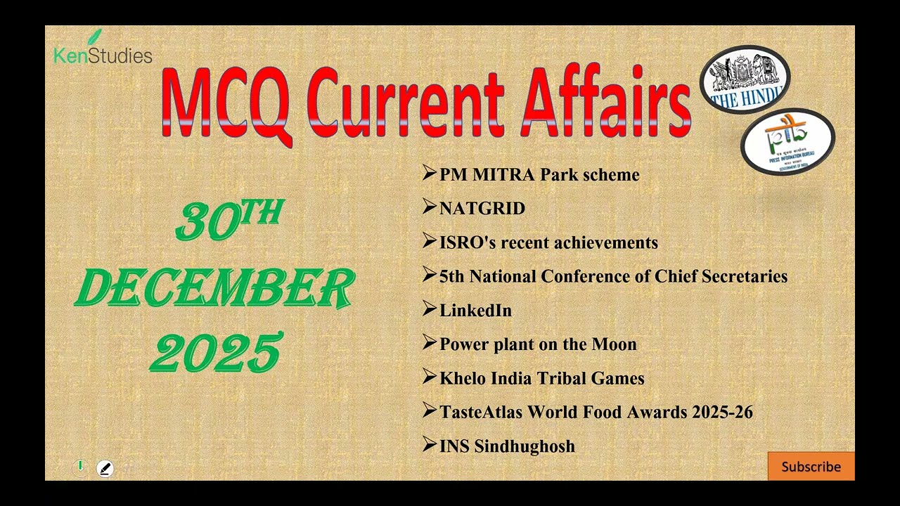 MCQ Current Affairs 30th December 2025 Useful for CAPF(AC), CDS, CSE, State PCS and Different Exams