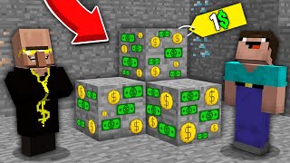 Minecraft NOOB vs PRO: WHY THIS RICH VILLAGER SELL MONEY ORE FOR 1$ TO NOOB SO CHEAP? 100% trolling