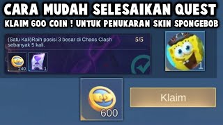 CARA MUDAH SELESAIKAN QUEST CHAOS CLASH, KLAIM 600 COIN UNTUK TUKAR SKIN SPONGEBOB! REKOMENDASI HERO