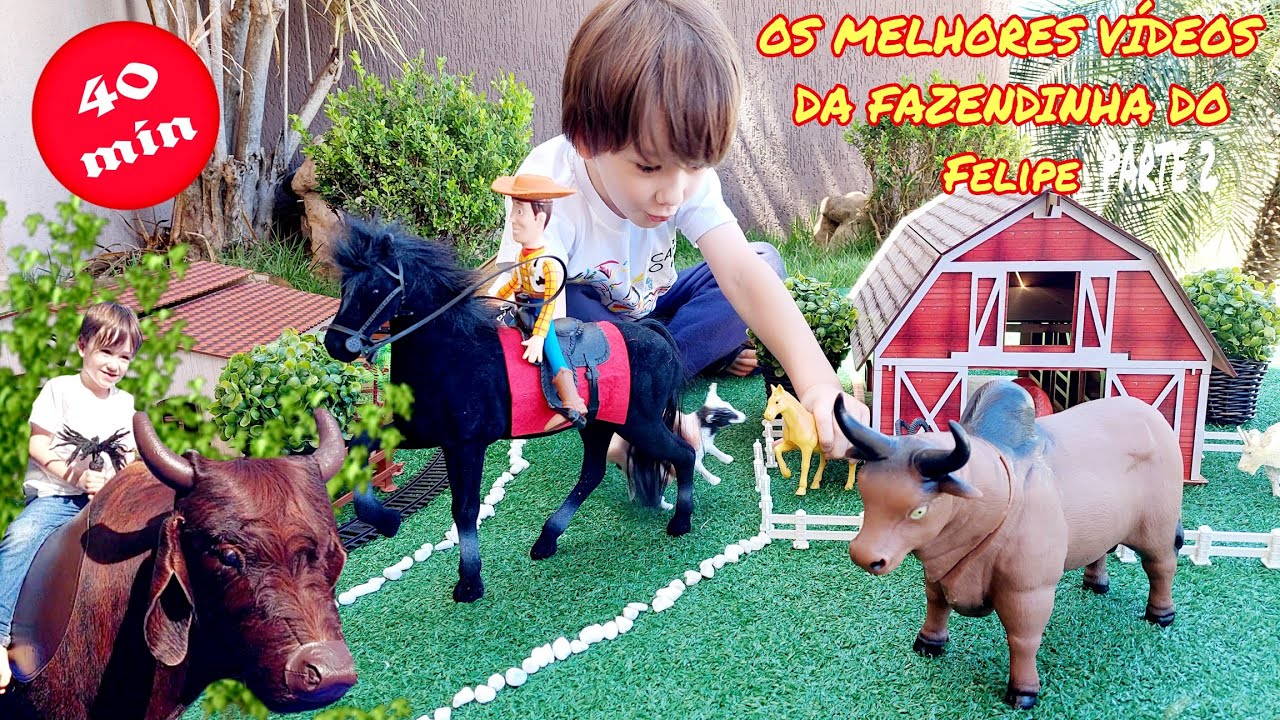 Fazendinha de Brinquedo do Felipe | Boi Vaca | O Cavalo Gigante | Cow Horse TrainToy Farm