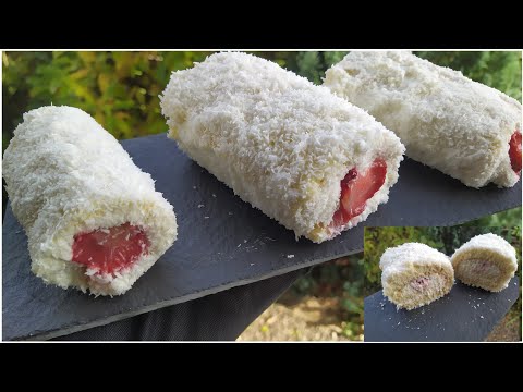 roulé-coco-chantilly-fraise-/-gâteau-facile-et-rapide-/-coconut-chantilly-roll-/رولي-كوكو-شانتيلي
