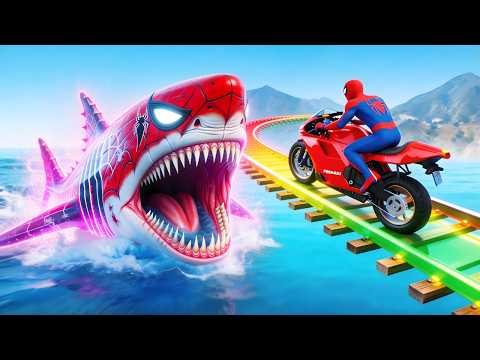SUPERHEROES On A Motorcycle Ride Over Poppy Playtime on Spidey Bridge Funny Moments GTA 5 SPIDER-MAN