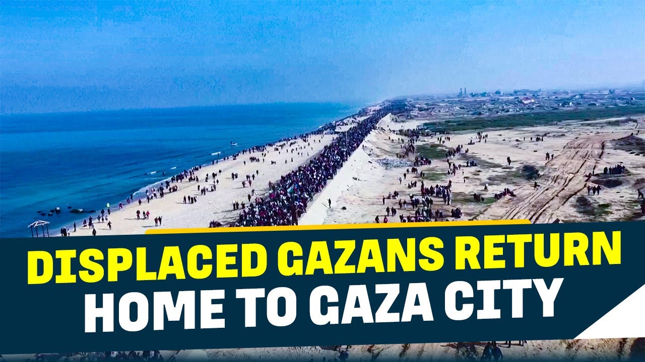 Drone footage shows thousands of displaced Palestinians heading back to ...