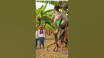 Hero Monkey with an Axe Rescues Puppy from a Giant Snake! 😱🐒🐶🐍 #monkey #ai #shorts #wildlife #funny