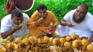 50 Pounds Vanilla Cake Whole Goat Mutton Curry Eating by 3 Giant Men to Celebrate 1 Lakh Subscribers