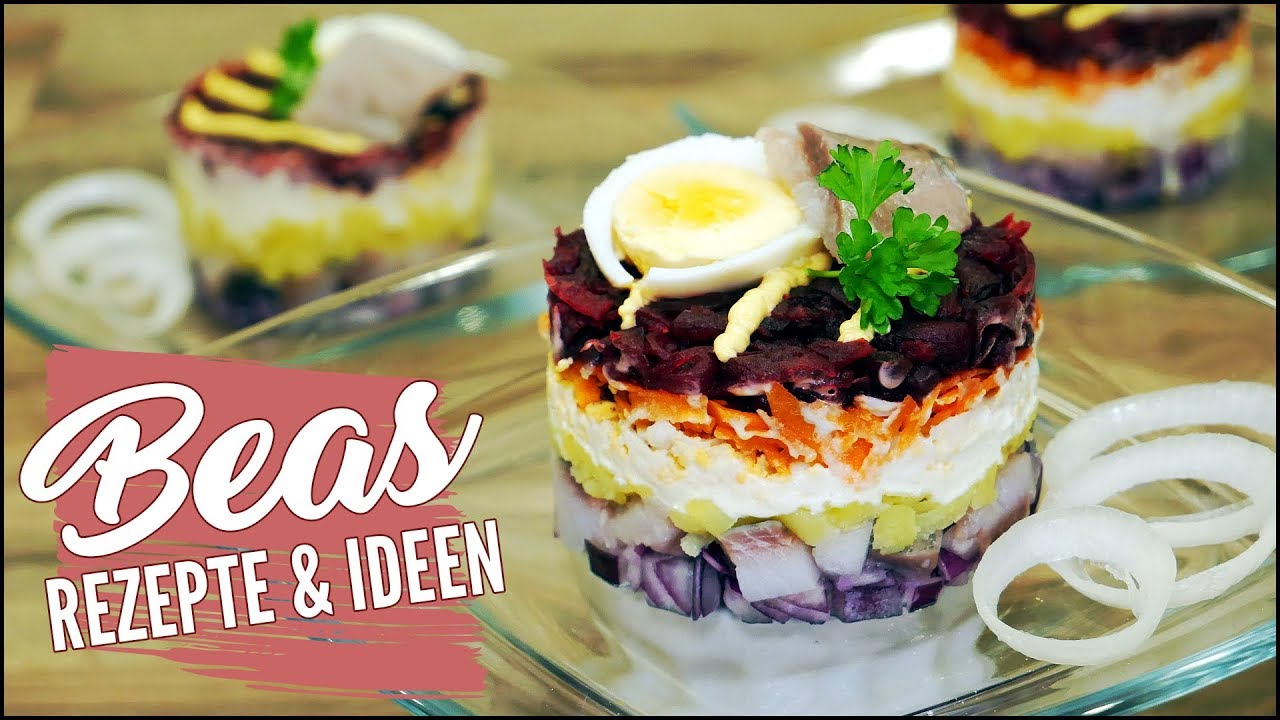 Bester Schichtsalat mit Matjes Hering im Pelzmantel als Vorspeise