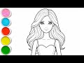 Cute Barbie Girl Drawing for kids, Painting & Coloring for kids, Toddlers | Let's Draw Together