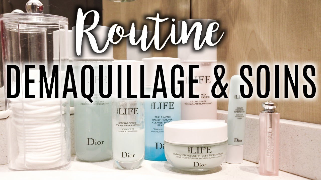 ROUTINE • Démaquillage & soins (Gamme Hydra Life Dior) - YouTube