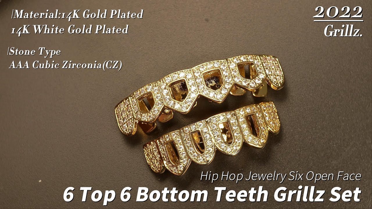 Hip Hop Jewelry Six Open Face 6 Top 6 Bottom Teeth Grillz Set