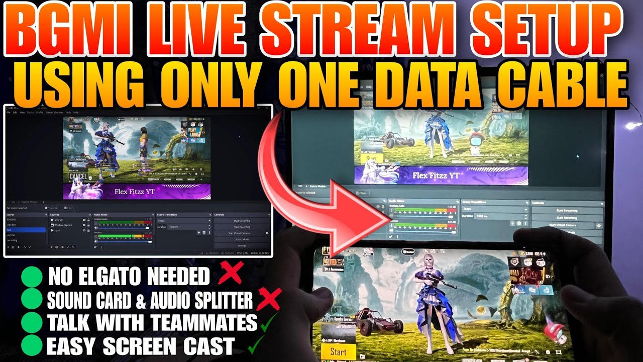 BGMI Live Stream Setup On OBS 2025 | No Elgato Needed | Stream Using Only Data Cable -Full OBS Guide