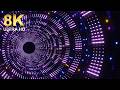 8K Futuristic circular neon tunnel with purple glowing lights and digital data particles - no sound