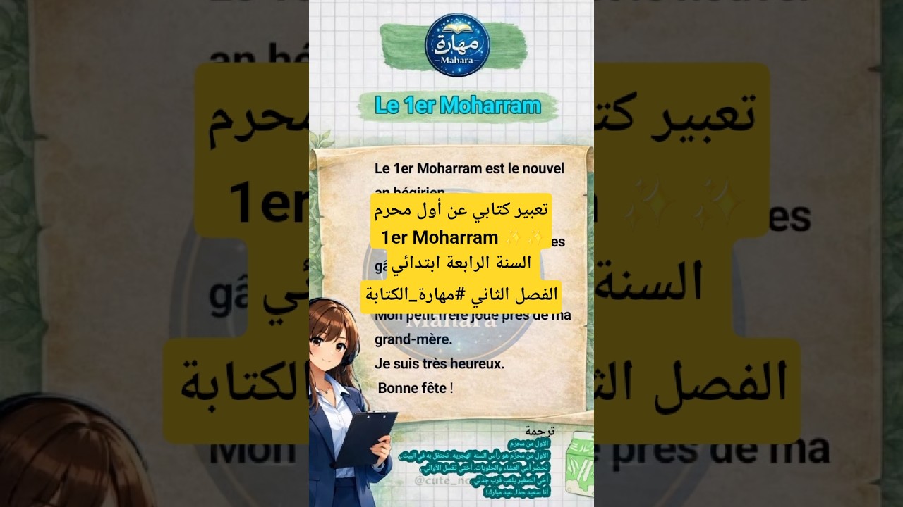 تعبير كتابي عن أول محرم 1er Moharram السنة الرابعة ابتدائي الفصل الثاني #مهارة_الكتابة