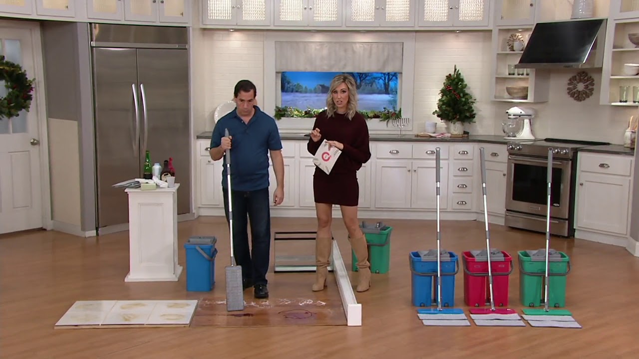 Minute Mop Wash & Dry Dual Chamber Bucket with 2 Microfiber Pads on QVC