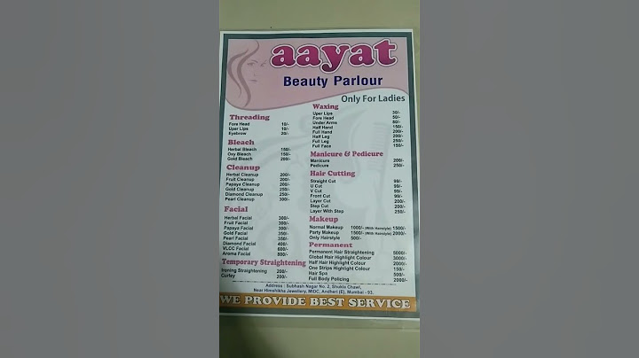 Beauty parlour price list