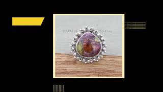 Solid 925 Sterling Silver Ruby Zoisite Mix Copper Turquoise Heart Gemstone Ring, Designer Engrave...