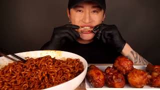 ASMR BLACK BEAN FIRE NOODLES & BBQ CHICKEN MUKBANG (No Talking) EATING SOUNDS | Zach Choi ASMR