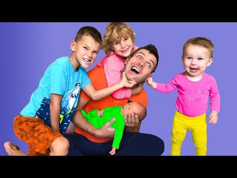 Papa left Alone with FOUR KIDS  Video for kids