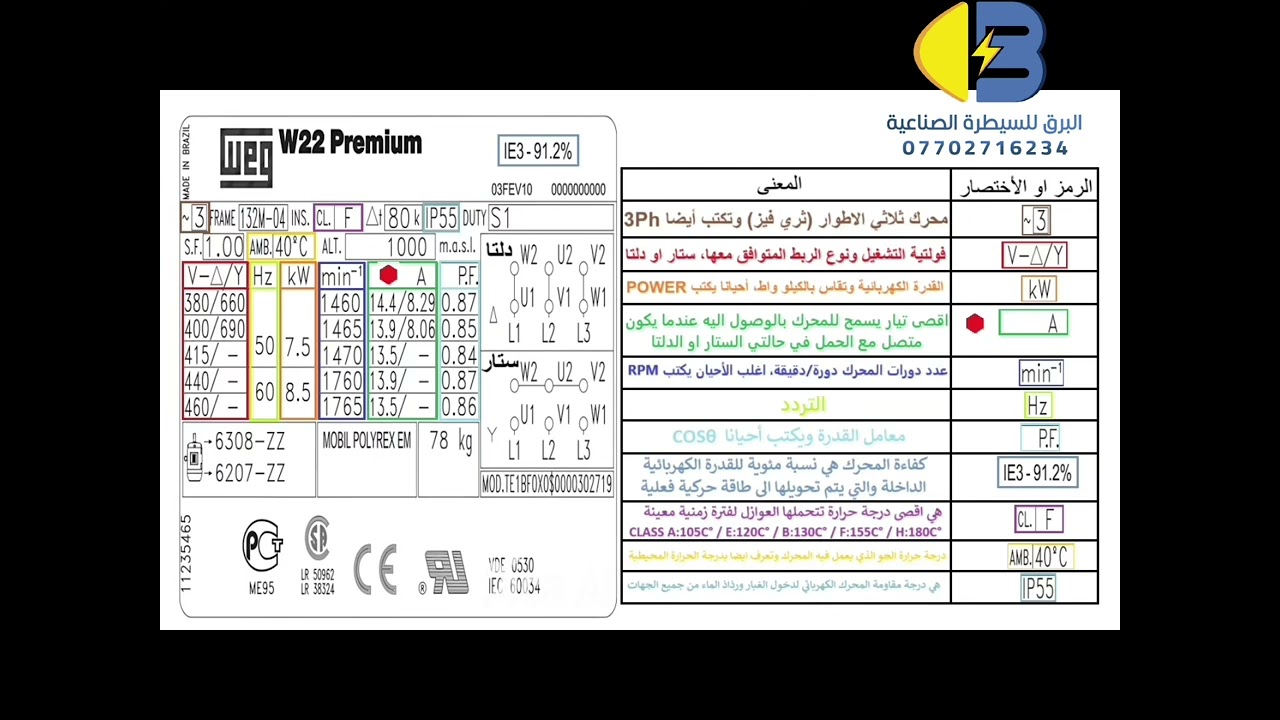 طريقة قراءة لوحة بيانات المحرك الكهربائي
