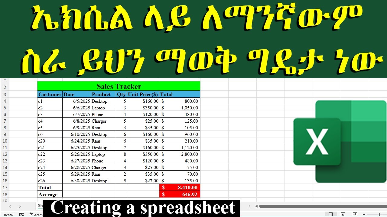 ኤክሴል ላይ ይህን ካላወቃችሁ ትቸገራላችሁ / How to create a spreadsheet in excel