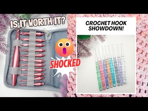 Briana comparing crochet hooks