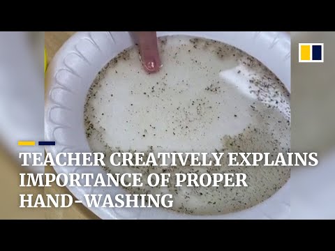 Teacher uses creativity and pepper to explain the importance of washing hands properly