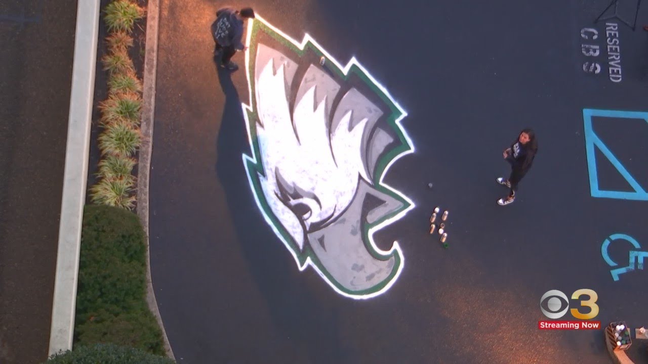 CBS Philadelphia gets an Eagles themed parking lot surprise along with