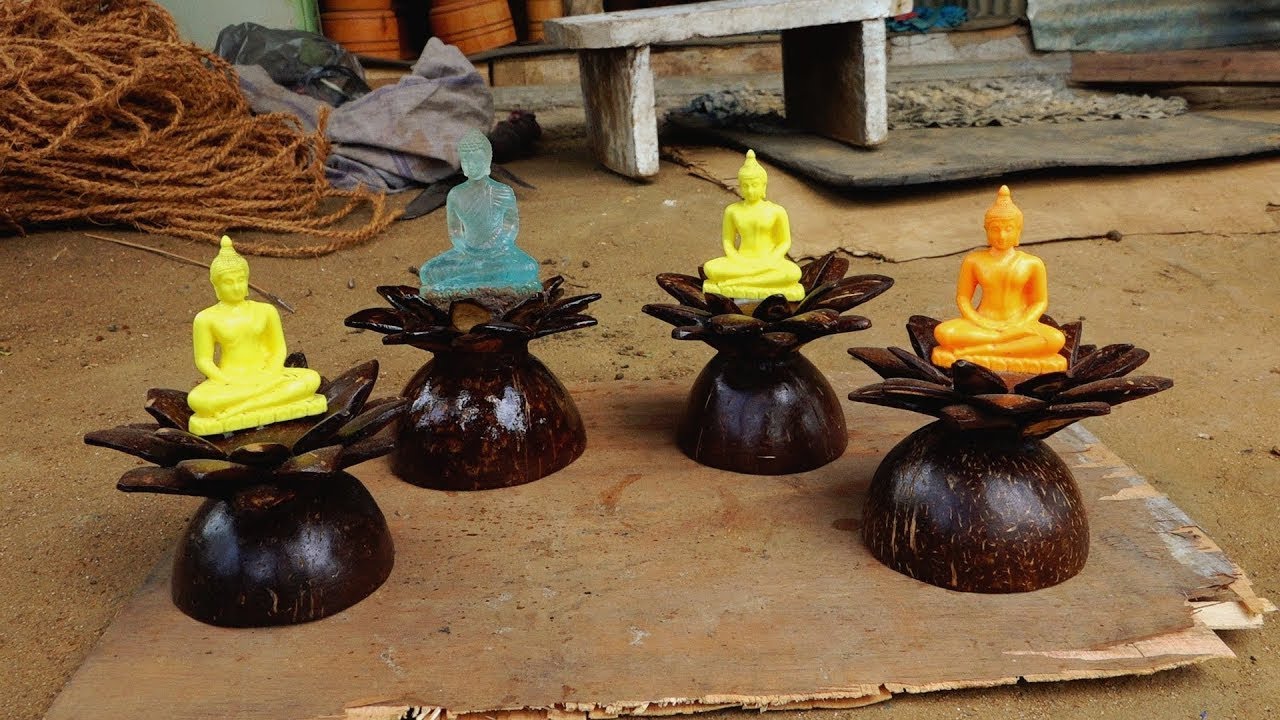 A Primitive Lotus Shaped Holder For Seated Buddha Statue Made By Coconut Shells