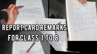 Report card remarks for positive top performance students class 1 to 8 | comments for students