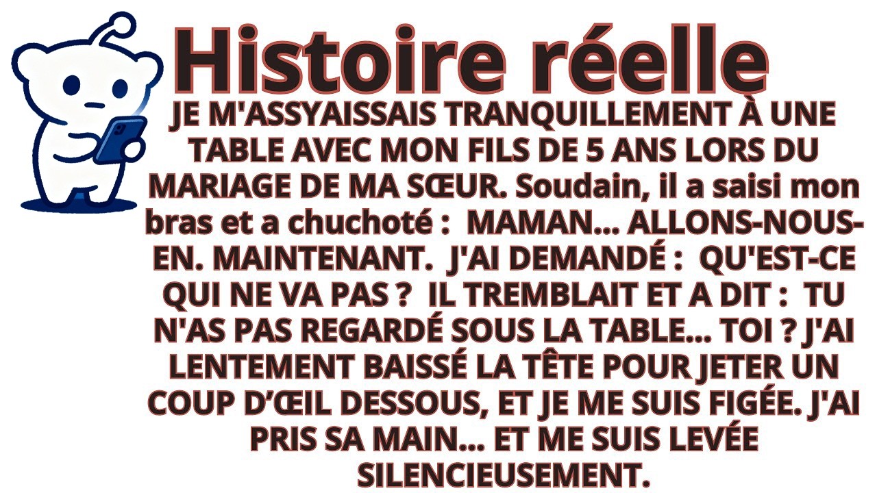 Ce devait être un jour de fête, le mariage de ma sœur. Mon fils de cinq ans, assis à côté de moi, faisait rouler son petit camion sur la nappe blanche. J’avais répété dix fois la même phrase à ma...