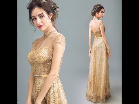 แบบ ชุด ราตรี สวย ๆ New Update รวมแบบ ชุดราตรีสีทอง ชุดออกงานสีทอง ชุดไปงานแต่งสีทอง สวยๆน่ารักเรียบหรู YT020