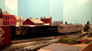 O Gauge Three Rail Train Layout - PRR 30 Car Freight MTH Proto 1 Locos