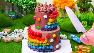 Easy Rainbow Cake Decorating 🌈 Miniature Rainbow Buttercream Cake Recipe 🍫 Mini Cake Magic