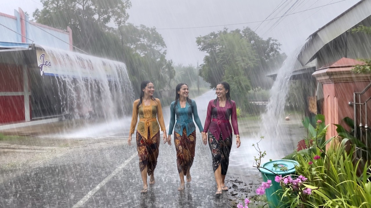 Heavy Rainstorm Walk in an Indonesia Village 🌧️ | Rain Sounds for Deep ...