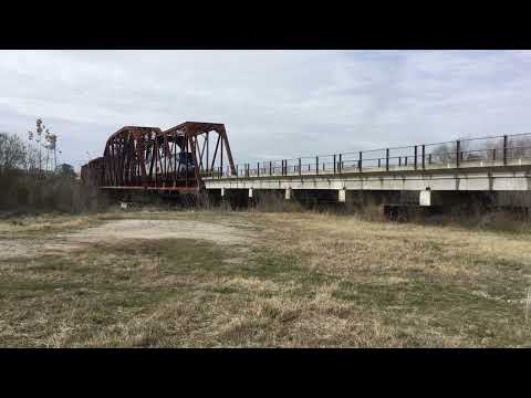 Sunset Limited Amtrak train crosses the Brazos River bridge at Richmond, TX Jan. 23, 2022