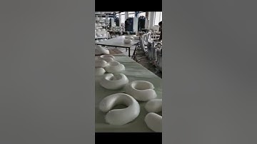 Injecting PU memory pillow foam core with PU machine, aluminium molds on simple worktable