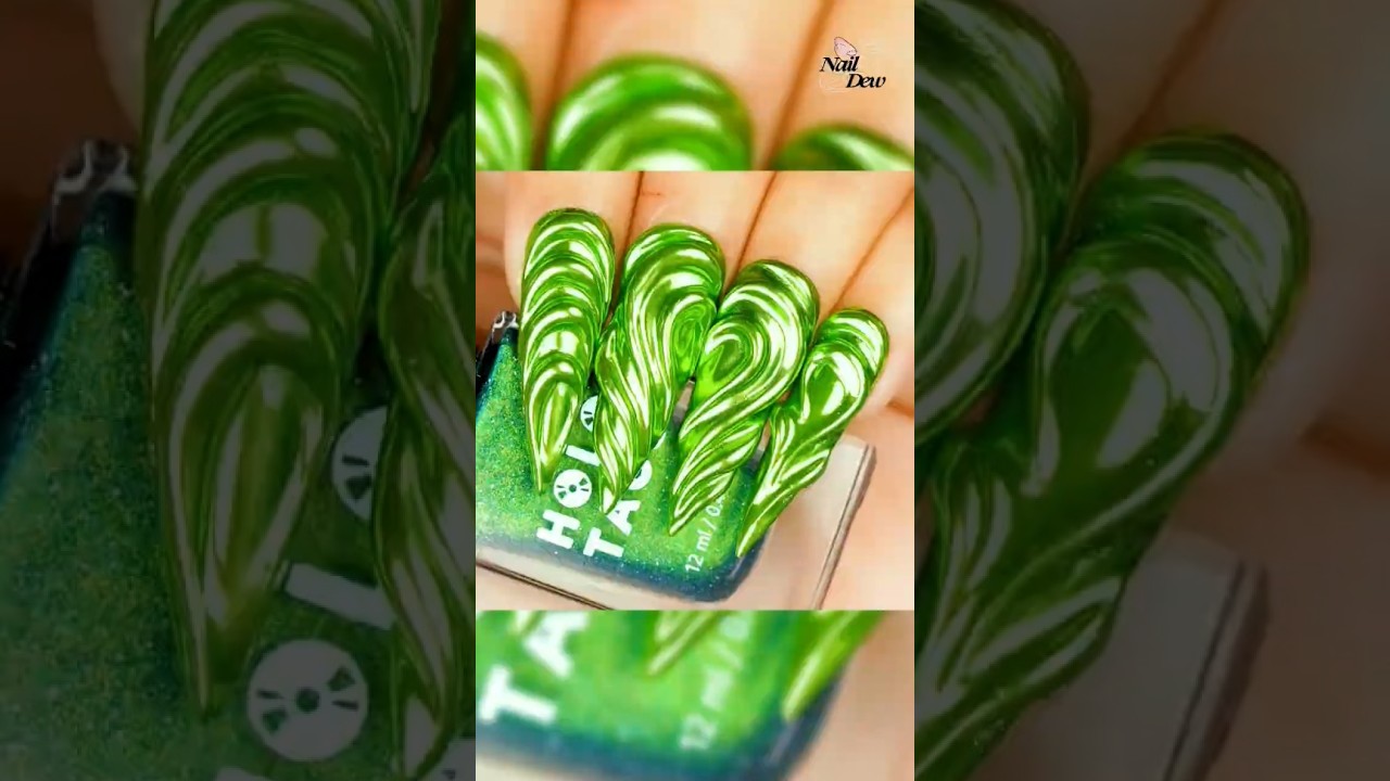 Shiny Green Chrome Nails – Viral 3D Nail Trend 