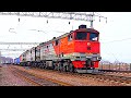 Railway. Soviet Diesel locomotive 3TE10M with freight train / Тепловоз 3ТЭ10М с грузовым поездом