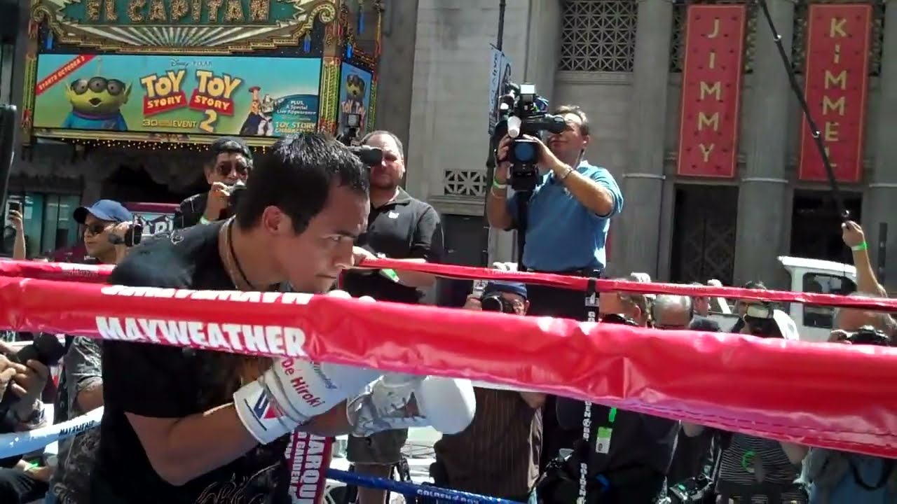 Juan Manuel Marquez shadowboxing with gloves at warmups