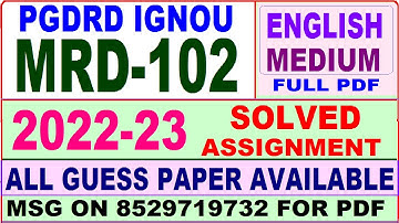 mrd 102 solved assignment 2022-23 / mrd 102 solved assignment 2023 English / ignou pgdrd 2023