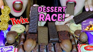 ASMR LEFTOVER DESSERT RACE (TWIX COOKIES, MILKA CHOCOLATE, MARSHMALLOW, ICE CREAM, CHOCOLATE DONUT먹방