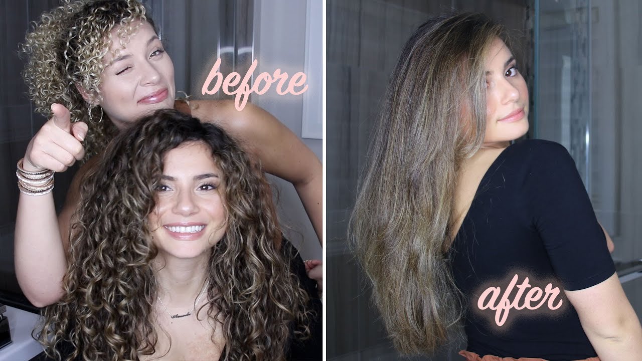 HOW TO BLOWDRY CURLY HAIR STRAIGHT - YouTube