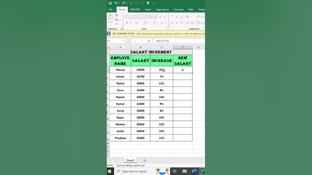 How To Increase Salary Formula In Excel Sheet viral ytshorts tranding how-to-increase-salary-formula-in-excel-sheet-viral-ytshorts-tranding