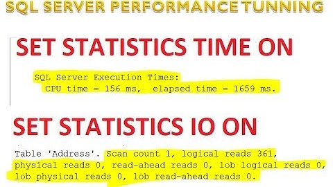 Set statistics io on | Set statistics time on  |Sql server performance tuning Part 10