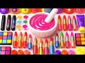 Satisfying Video ASMR 🌈 How to Make  Rainbow Pink Slime Makeup Mixing Cosmetics Glitters Lipsticks 💄