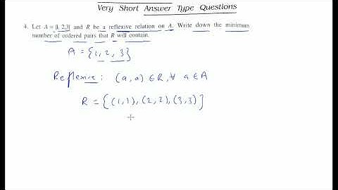 Let A = {1, 2,3) and R be a reflexive relation on A. Write down the minimum number of ordered pairs