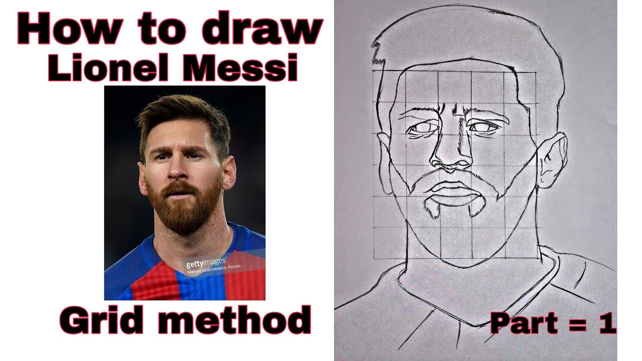 How to draw Lionel Messi Step by Step using grid / sketch outline ...