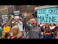Protesters in Monument Square chant "Ice out"