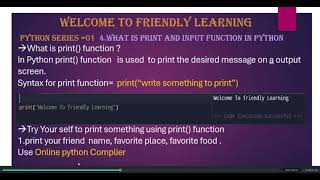 Python Series -1 What is print() and input() function in python.